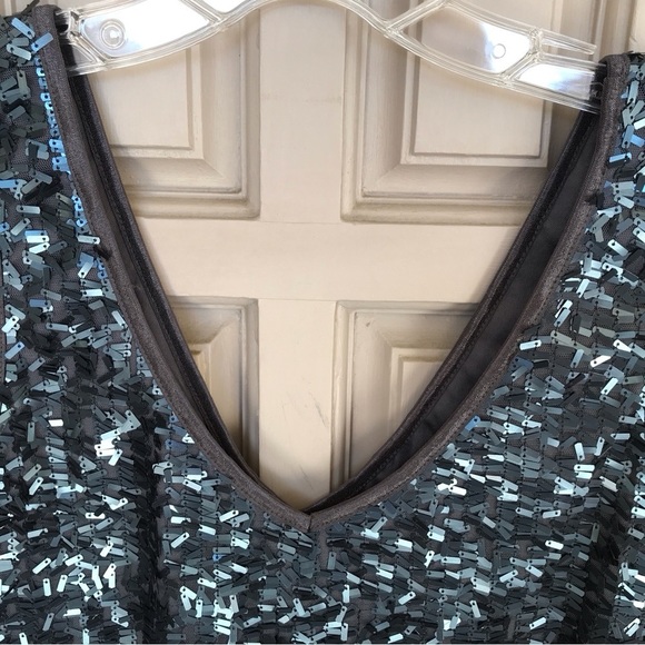 Love Reign Sequin Tank Mini Dress Junior SzL  Dark Teal Black Piping Lined - Picture 4 of 5